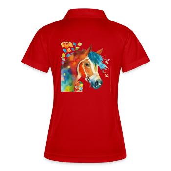 Pferdeglück - Frauen Polo atmungsaktiv - Rot/Weiß - Hinten