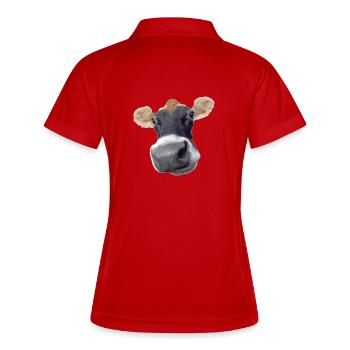 Muh Kuh - Frauen Polo atmungsaktiv - Rot/Weiß - Hinten