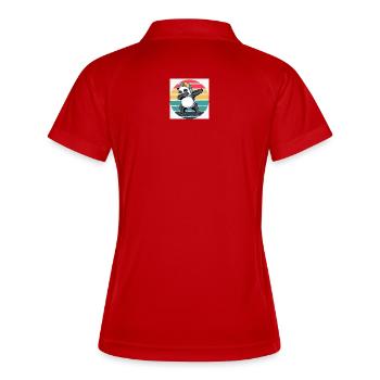 Retro-Panda - Frauen Polo atmungsaktiv - Rot/Weiß - Hinten