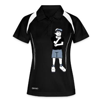 Junge überlegt Pose - Frauen Polo atmungsaktiv - Schwarz/Weiß - Vorne
