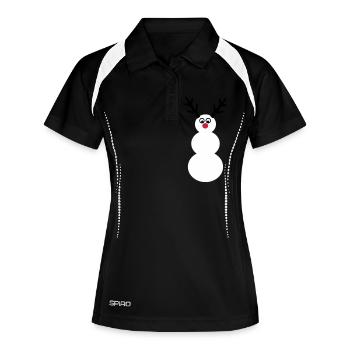 Rentier im Schneemann - Frauen Polo atmungsaktiv - Schwarz/Weiß - Vorne