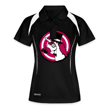 Einhorn Sir Gentleman Mr. reich Monokel Zylinder - Frauen Polo atmungsaktiv - Schwarz/Weiß - Vorne