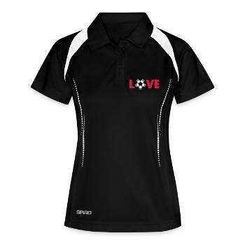 Fußball – Love (I Love Football) - Frauen Polo atmungsaktiv - Schwarz/Weiß - Vorne