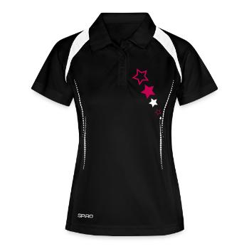 Aufsteigende Sterne/Stars - Frauen Polo atmungsaktiv - Schwarz/Weiß - Vorne