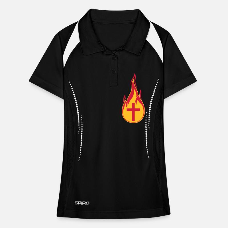 fire flames hot burn burned torch loder Women's Polo breathable
