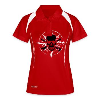 windrose_skull_02_a_2c - Frauen Polo atmungsaktiv - Rot/Weiß - Vorne