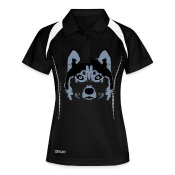 Hund Weißer Husky Gesicht Kopf Blaue Augen Cool - Frauen Polo atmungsaktiv - Schwarz/Weiß - Vorne