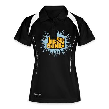 jesus is king Zitat - Frauen Polo atmungsaktiv - Schwarz/Weiß - Vorne