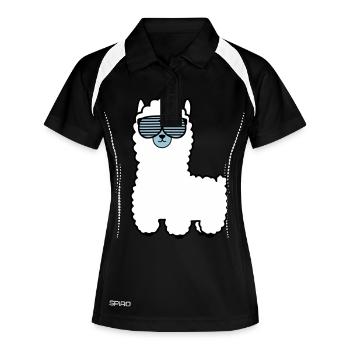 lama_002 - Frauen Polo atmungsaktiv - Schwarz/Weiß - Vorne