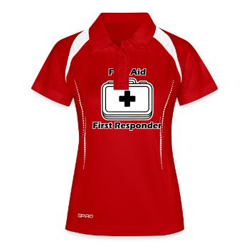 Medizinische Geräte - "Erste Hilfe, Ersthelfer" - Frauen Polo atmungsaktiv - Rot/Weiß - Vorne