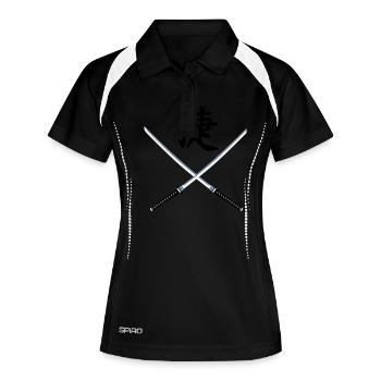 samurai_schwert_victory_3c - Frauen Polo atmungsaktiv - Schwarz/Weiß - Vorne