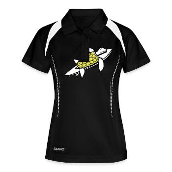 Wasserschildkröte Surfbrett Surfer Spaß Surfing - Frauen Polo atmungsaktiv - Schwarz/Weiß - Vorne