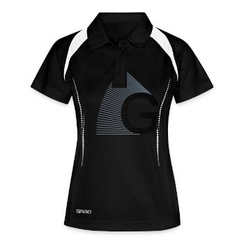 strahlen_typo_G - Frauen Polo atmungsaktiv - Schwarz/Weiß - Vorne