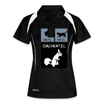 Eichhörnchen - Oachkatzl - Frauen Polo atmungsaktiv - Schwarz/Weiß - Vorne