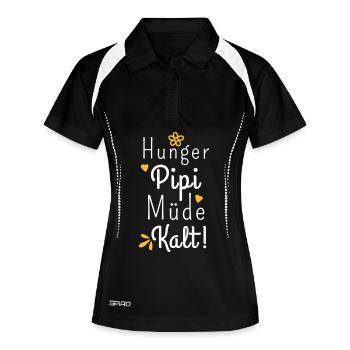 Hunger Pipi Müde Kalt - Lustiger Spruch Frauen - Frauen Polo atmungsaktiv - Schwarz/Weiß - Vorne