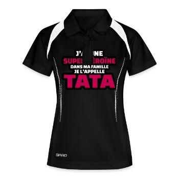 j'ai une super héroïne dans ma famille tata - Polo respirant Femme - noir/blanc - Devant