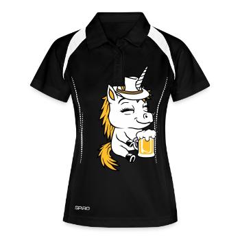 Licorne assise buvant de la bière - Polo respirant Femme - noir/blanc - Devant