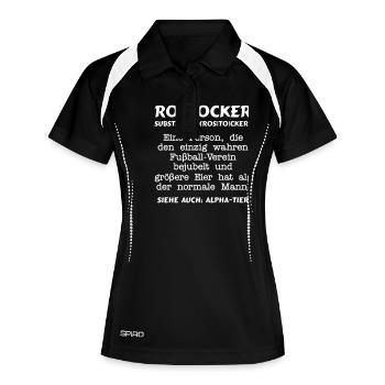 Fußball - Rostocker Substantiv = ALPHATIER - Frauen Polo atmungsaktiv - Schwarz/Weiß - Vorne