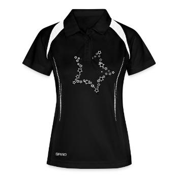Sterne im Stern - Frauen Polo atmungsaktiv - Schwarz/Weiß - Vorne