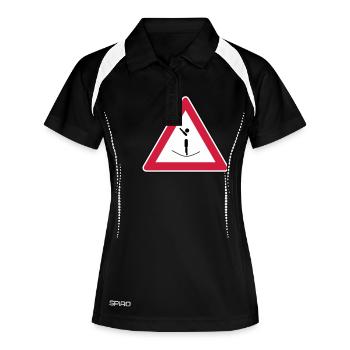 Vorsicht hier geht es hoch hinaus! - Frauen Polo atmungsaktiv - Schwarz/Weiß - Vorne