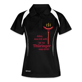 Eine Thüringer vom Grill! (3C) - Frauen Polo atmungsaktiv - Schwarz/Weiß - Vorne
