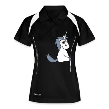einhorn unicorn fohlen süßes niedliches sitzendes - Frauen Polo atmungsaktiv - Schwarz/Weiß - Vorne