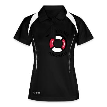 welcome_aboard - Frauen Polo atmungsaktiv - Schwarz/Weiß - Vorne