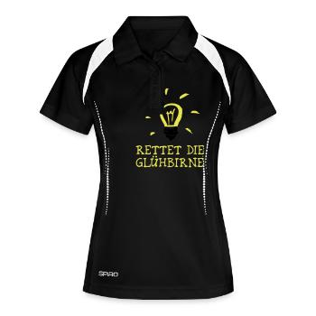 Rettet die Glühbirne! - Save the Bulb! - Frauen Polo atmungsaktiv - Schwarz/Weiß - Vorne