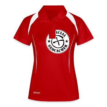 Geocaching - Frauen Polo atmungsaktiv - Rot/Weiß - Vorne