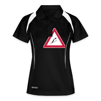 Köpfe einziehen, hier wird mit Ski gesprungen! - Frauen Polo atmungsaktiv - Schwarz/Weiß - Vorne