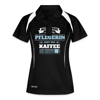 Gebt mir Kaffee ich bin Pflegerin - Frauen Polo atmungsaktiv - Schwarz/Weiß - Vorne