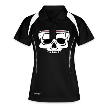 Cartoon Totenkopf Tasse Horror - Frauen Polo atmungsaktiv - Schwarz/Weiß - Vorne