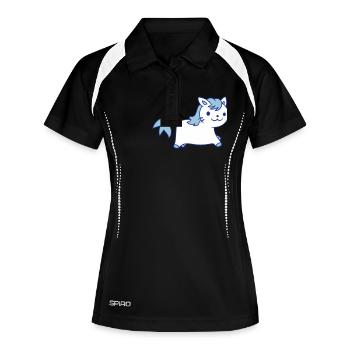Kleine Pony Katze Gesicht Pferdchen Pferd Reitet - Frauen Polo atmungsaktiv - Schwarz/Weiß - Vorne