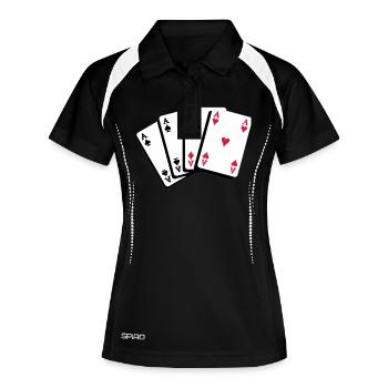 Poker Kartenfächer Asse - Frauen Polo atmungsaktiv - Schwarz/Weiß - Vorne