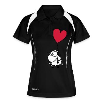 Liebes Schaf - mit Herz Ballon - Frauen Polo atmungsaktiv - Schwarz/Weiß - Vorne