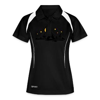 Freizeit - Camping Zelten Mond und Sterne - Frauen Polo atmungsaktiv - Schwarz/Weiß - Vorne