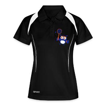 süße Eule Tennis Spieler Player Ball Familie - Frauen Polo atmungsaktiv - Schwarz/Weiß - Vorne