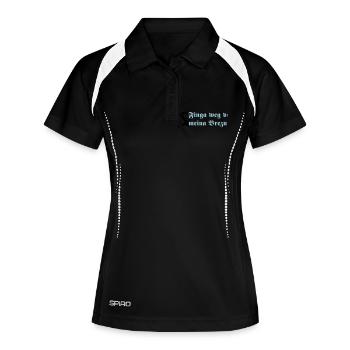 Finga weg vo meina Brezn! - Frauen Polo atmungsaktiv - Schwarz/Weiß - Vorne