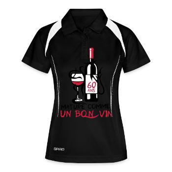 60 ans mature bouteille vin anniversaire - Polo respirant Femme - noir/blanc - Devant