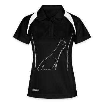 Weinflasche Strichzeichnung - Frauen Polo atmungsaktiv - Schwarz/Weiß - Vorne