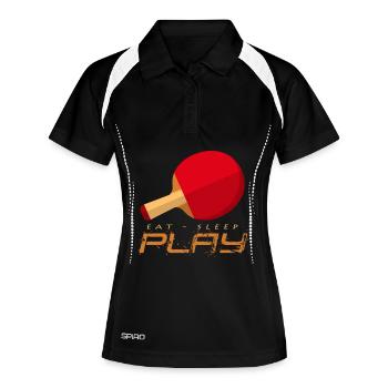 Pingpong Energie: Eat Sleep Play - Frauen Polo atmungsaktiv - Schwarz/Weiß - Vorne