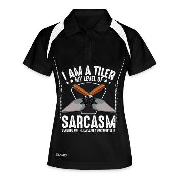 Ich bin Fliesenleger: Sarkasmuslevel - Frauen Polo atmungsaktiv - Schwarz/Weiß - Vorne