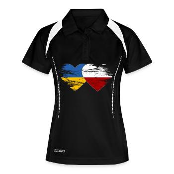 Ukraine Polen Flagge used Herz - Frauen Polo atmungsaktiv - Schwarz/Weiß - Vorne
