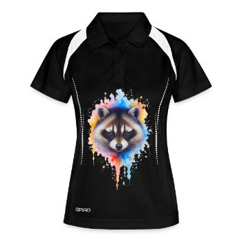 Aquarell Waschbär Farbexplosion - Frauen Polo atmungsaktiv - Schwarz/Weiß - Vorne