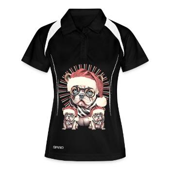 Weihnachtsbulldog mit Brille - Frauen Polo atmungsaktiv - Schwarz/Weiß - Vorne