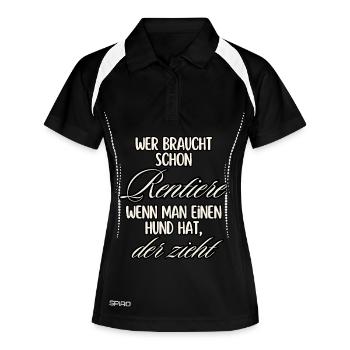Hund zieht Rentiere Textdesign - Frauen Polo atmungsaktiv - Schwarz/Weiß - Vorne