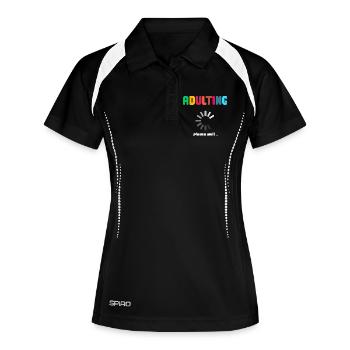 Adulting Please Wait Funny Loading Meme Tee - Women's Polo breathable - black/white - Front