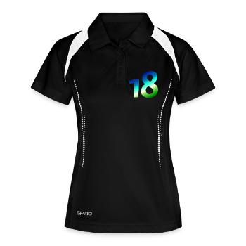 kleidung geburtstag, 18 karibischer Farbverlauf - Frauen Polo atmungsaktiv - Schwarz/Weiß - Vorne