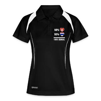 Thailand und Schweiz 100% Genial Flagge - Frauen Polo atmungsaktiv - Schwarz/Weiß - Vorne