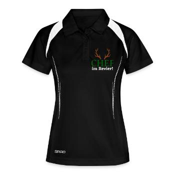 Chef im Revier - Jäger Design - Frauen Polo atmungsaktiv - Schwarz/Weiß - Vorne